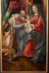 Klanění tří králů, Triptych, Pravý panel, detail, malba na dřevě