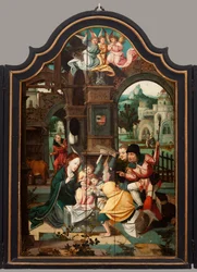 Triptych. Maarten de Vos. 16. století. Olej na dřevě. Oltářní obraz otevřený centrální panel.