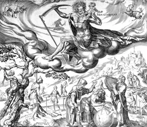 Melancholie, ze série „Čtyři temperamenty“, vyryl Harmen Jansz Muller, 1566