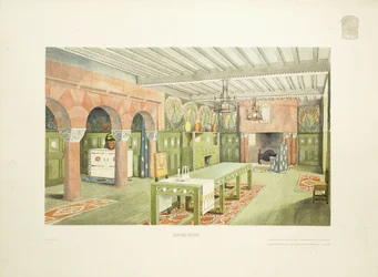 Jídelna, Isle of Man, kolem roku 1901 (barevná litografie)