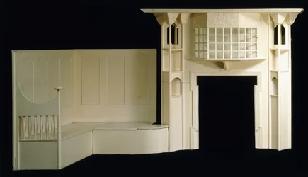 Malovaný dřevěný rám a inglenook navržený pro Glencrutchery House, Douglas, kolem roku 1897, kolem roku 1897 (lakované dřevo)