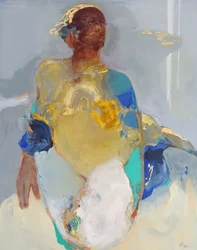 Caught In The Moment 1, 2021 (akryl, pastel a plátkové zlato na plátně)