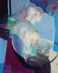 In Stillness We Unfold: Becoming, 2025 (akryl a pastel na plátně)
