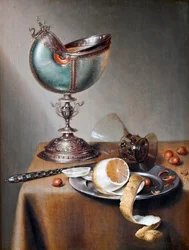 ""Nature morte a la coupe nautile"" (Zátiší s pohárem Nautilus) Peinture de Marten Boelema de Stomme (1611-1644) - Olej na dřevě Rozměr 50x38 cm Hallwylska Museet, Stockholm