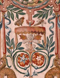 Diecézní muzeum. Vlámská tapiserie. Brusel. Ateliér François Geubels. Série Příběh Gedeona. Izraelité odevzdávají Gedeonovi svůj podíl na kořisti. Hedvábí a vlna. Odkaz biskupa.