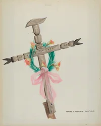 Vyřezávaný kříž - hrob, c. 1937.