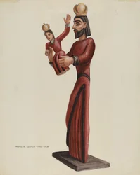 Vyřezávané a malované Santo-San Jose, c. 1937.