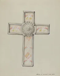 Cínový a tapetový kříž, c. 1937.