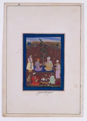 Setkání prince s muslimským svatým mužem, dynastie Mughalů, vláda Džahángíra, cca 1610 (tuš, akvarel a zlato na papíře)