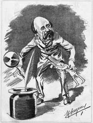 Edmond Gondinet (1828-1888) francouzský dramatik. Kreslený karikaturista Manuel Luque. V „The Cartoon“ z roku 1886.
