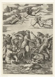 Triomf van Galatea se setkal s tritony v nereïden v putti