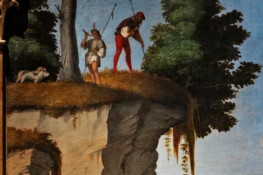 Lovecká scéna, detail klanění mudrců
