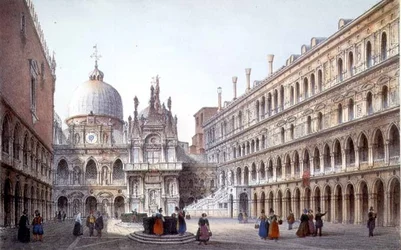 Nádvoří Palazzo Ducale, Benátky, vyryto Brizeghelem (litho)