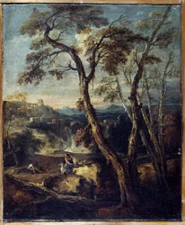 Krajina": Caprice. Obraz Marca Ricciho (1676-1730), Accademia Carrara, Bergamo Itálie.
