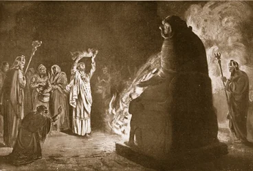 Fénická oběť Molochovi, ilustrace z "Hutchinson