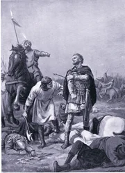 Zajetí císaře Romana Diogena Alpem Arslantim v roce 1071 n. l. (litografie)