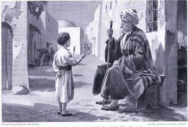 Ferdusi (941-1020 n. l.) slyší, jak mu opakují jeho vlastní verše (litografie)