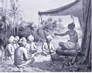 Kulottunga Chola instruuje své zeměměřiče 1086 n. l. (litografie)