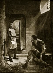 Stephen dostává rozkaz k propuštění, ilustrace z "Hutchinsonova příběhu britského národa", cca 1920 (litografie)