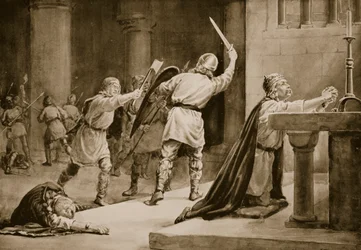 Vražda Knuta Svatého v roce 1086 (litografie)