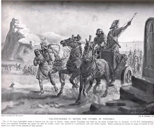 Tiglath-Pileser IV. před pevností Turušpa, ilustrace z "Hutchinson