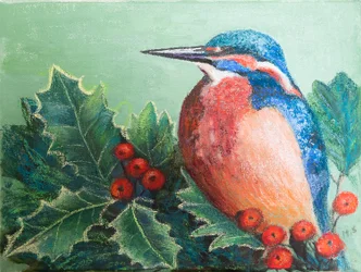 Ledňáček na bobulích, 2022 (pastel)
