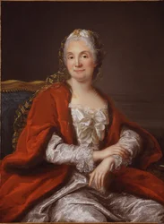 Marie Therese Rodet Geoffrin, saloniere francaise - Portrét madame Geoffrin (1699-1777), od Loir, Marianne (1715-1769). Olej na plátně, cca 1760. Soukromá sbírka