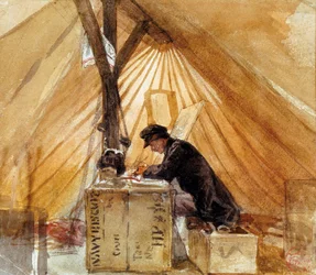 Náš stan. Obraz Mariana Fortunyho (1838-1874). Akvarel, popravený během africké války (1859-1860), španělská škola, romantické umění. Regionální muzeum Salvadora Vilasecy, Reus (Španělsko).