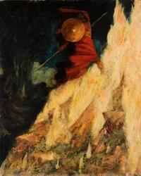 Valkýra. Wotan udeří kopím do skály, c. 1895.