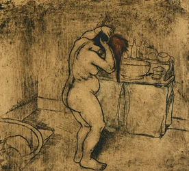 Nahá Catherine češící si vlasy, 1895