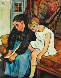 Babička obouvající holčičku, 1931