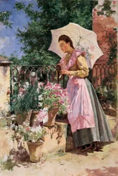 "" Dáma s deštníkem "" Obraz Isidora Marina Garese (1863-1926) Granada z konce 19. století. Muzeum Bellas Artes de Granada.