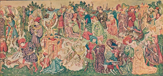 Akvarelové ztvárnění jedné z tapisérií Hardwicke, c1902