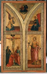 Oltářní křídlo s vyobrazením Ukřižování, sv. Doroty a dalších světců, kolem 1420 (tempera na topolovém dřevě)