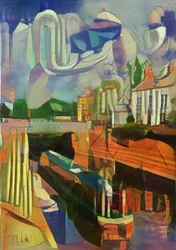 loď na kanále u zdymadla trent - de chirico