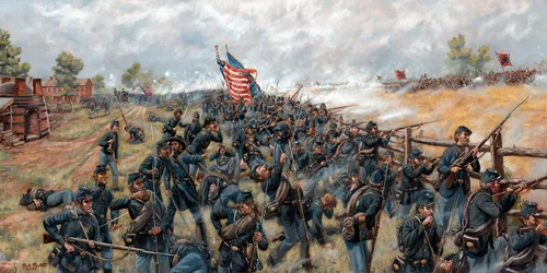 The Brickyard Fight 154th New York Infantry at Gettysburg, 2024 (olej na plátně)