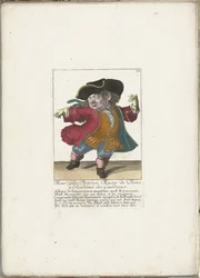 Trpaslík Gilles Platfues jako francouzský taneční mistr, ca. 1710 Předsedou se stal Mgr. Gilles Platfues, mistr tance na Academie des Lourdeaux (titul na předmětu) Il Callotto resurcitato nebo nově jmenovaný Zwerchen Cabinet (název série)