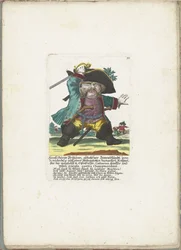 De dwerg Hanss Görge Prijhann jako woeste důstojník, asi 1710 Hanß Görge Prijhann, rozený Donnerhundt, ze Scanderbegu od hottendotského bastarda Rottmeistera, odvážného a železného pojídače, Catharina, köpffer a Bluth gurgln contra Champmerdant (titl