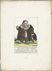 De joodse dwerg Natan Hirschl, asi 1710 Natan Hirschl, primas pražského židovstva, a Püpen-maister schválený hoebraickým zákonem, ve školním oděvu (titul na předmětu) Il Callotto resurcitato nebo Nově zařízený Zwerchen Cabinet (se