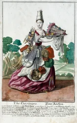 Kuchař. Rytina Martina Engelbrechta (1684-1756), v „“New Assembly of the manouvries habilles”” 18. století, Německo. Paříž, dekorativní umění