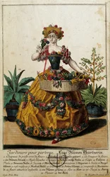 Bývalý metier: Zahrada na podlahu. Rytina Martina Engelbrechta (1684-1756), v „“New Assembly of the manouvries habilles”” 18. století, Německo. Paříž, dekorativní umění