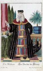 Metier: Lékař. Rytina Martina Engelbrechta (1684-1756), v „“New Assembly of the manouvries habilles”” 18. století, Německo. Paříž, dekorativní umění