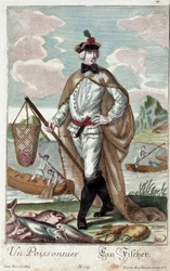 Metier: Rybí strom. Rytina Martina Engelbrechta (1684-1756), v „“New Assembly of the manouvries habilles”” 18. století, Německo. Paříž, dekorativní umění