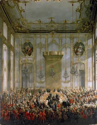 Dvorní banket ve Velké předsíni paláce Hofburg ve Vídni (podrobnosti viz 68229)