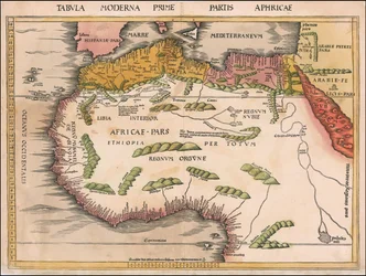 Mapa západní a severní Afriky z roku 1513 od Martina Waldseemüllera