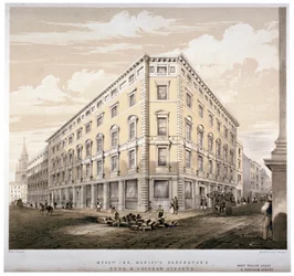 Sklady pánů J&R Morley, roh Wood Street a Gresham Street, Londýn, c1840.