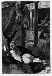 Lucius se náhodou promění v osla. Proměny (Zlatý osel neboli Asinus aureus), román napsaný Apuleiem (Lucius Apuleius) (kolem 125-kolem 180) ve 2. století. Lept Martina Van Maelea