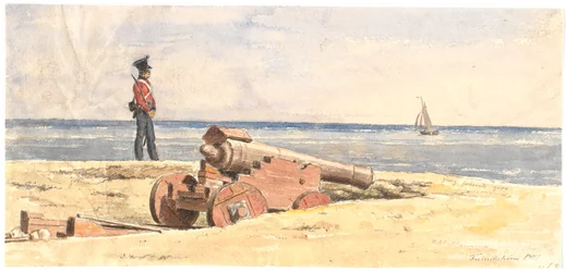 Sentinel a dělo na pláži ve Frederikshavnu