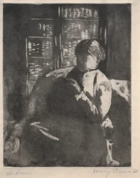 Pletení v knihovně, c. 1881.
