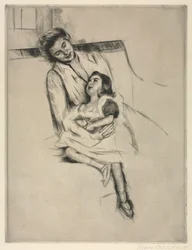 Reine a Margot sedí na pohovce, c. 1902.